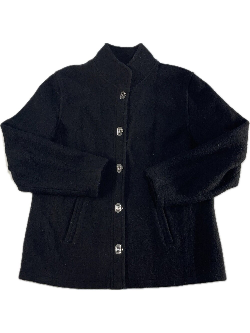 Vintage Talbots Black Wool Jacket Size 10 Tweed Hook & Eye Casual Hong Kong